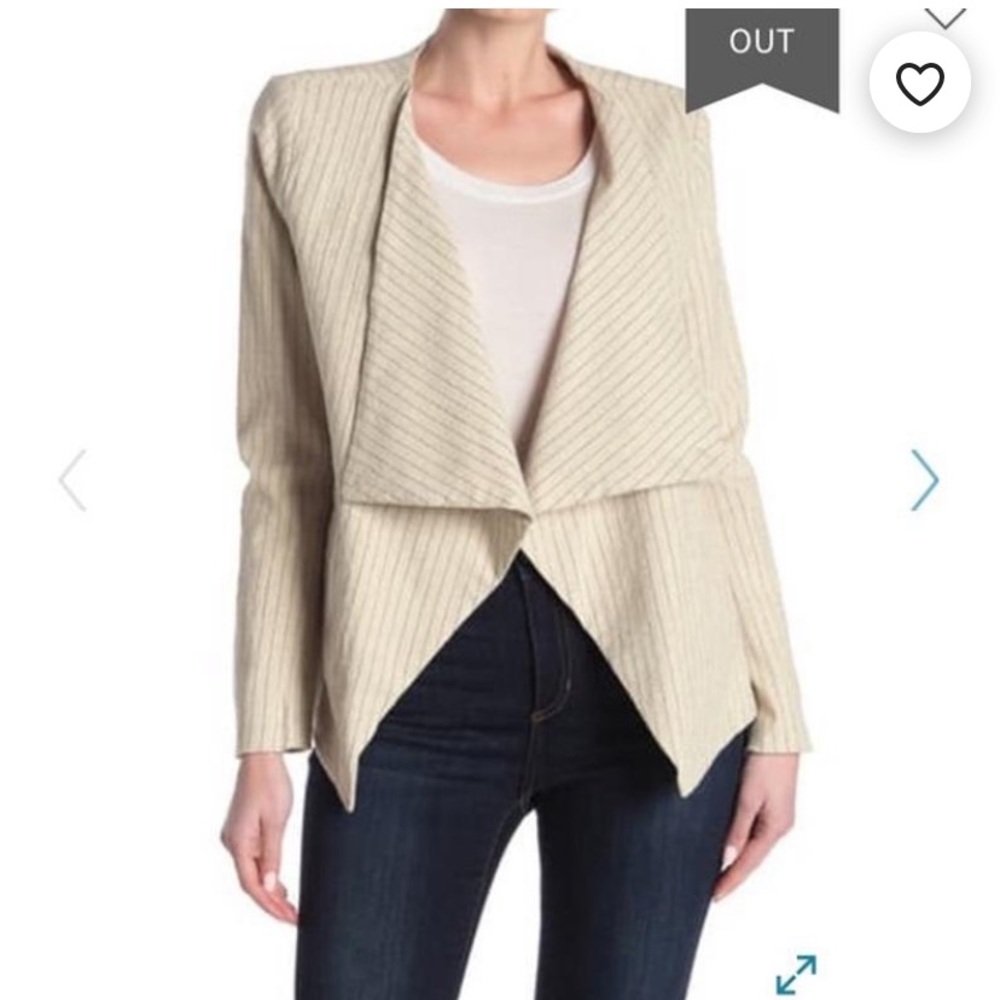 Blank NYC Linen Jacket Stripes Basic Draped Ivory